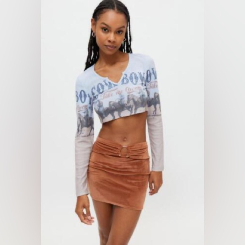 UO Cowboy Studded Long Sleeve Crop Top